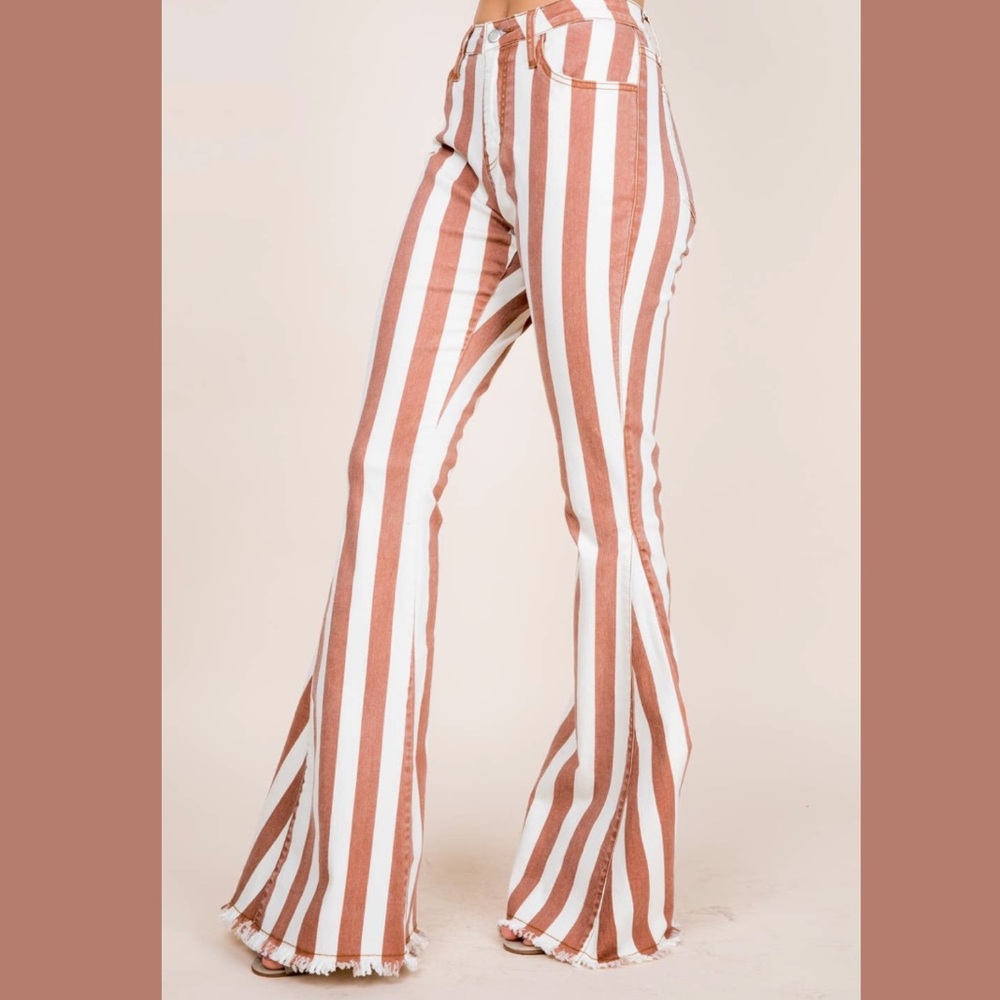 Boutique stylish rust stripped bell bottoms